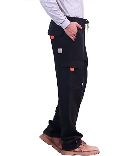BOCOMAL FR Cargo Sweatpants Flame Resistant Midweight 10.5oz Knit Multi-Pockets Black FR Pants(Non Fleece)