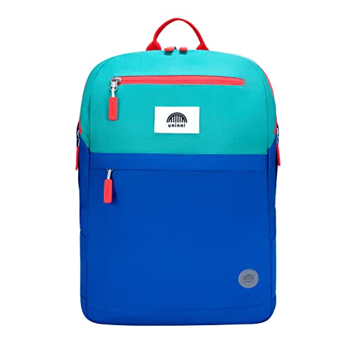 uninni 16' Kid's Backpack for Girls and Boys Age 6+ with Padded, and Adjustable Shoulder Straps. Fits for Height 3'9' Above Kids (Color Block Blue/Green)