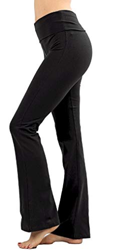 Zenana Premium Cotton FOLD Over Yoga Flare Pants,Black,X-Large