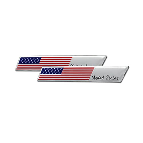 3D Aluminum Alloy American US Flag Decal, 2PCS 3.8' X 0.6' Patriotic Stars Stripe USA Flag Car Stickers for Laptop/Car/Truck/Window/Bumper