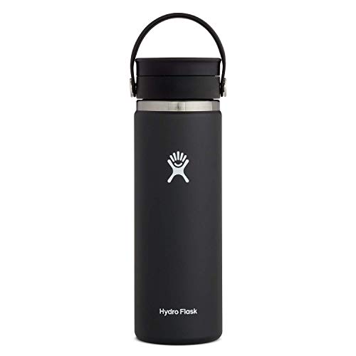 Hydro Flask Wide Mouth Bottle with Flex Sip Lid - Insulated Water Bottle Travel Cup Coffee Mug Black 20 oz