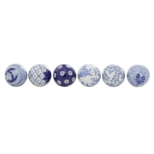 Deco 79 Ceramic Round Orbs & Vase Filler with Varying Patterns, Set of 6 3'D, Blue