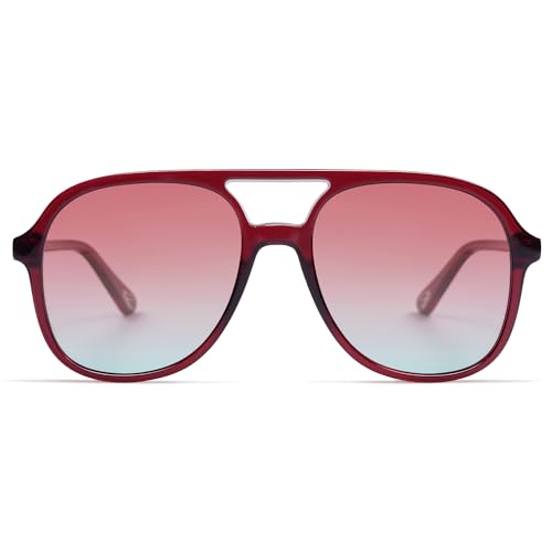 SOJOS Retro Polarized Aviator Sunglasses for Women Men Classic 70s Vintage Trendy Square Aviators SJ2174, Burgundy/Red Gradient Blue