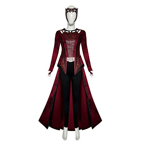 Wanda Maximoff Costume Scarlet Cloak Cosplay Witch 7pcs Outfit Red Tops Pants Outfits with Headpiece (Large, Red)