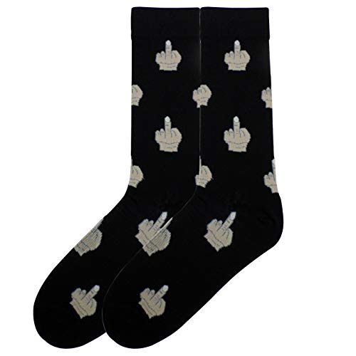 K. Bell Socks mens Pop Culture Novelty Crew Casual Sock, Middle Finger (Black), Shoe Size 12-16 US