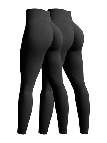 OQQ Women's 2 Piece Yoga Legging Seamless Workout High Waist Butt Liftings Athletic Leggings Black Black