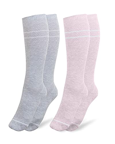 Kindred Bravely Maternity Compression Socks 2-Pack | Graduated Compression Socks for Circulation Pregnancy Travel (Pink & Grey Heather, Large)