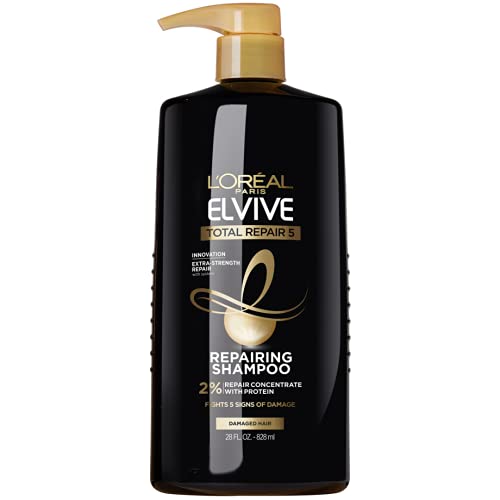 L'Oreal Paris Elvive Total Repair 5 Repairing Shampoo for Damaged Hair Shampoo with Protein and Ceramide for Strong Silky Shiny Healthy Renewed Hair 28 Fl Oz