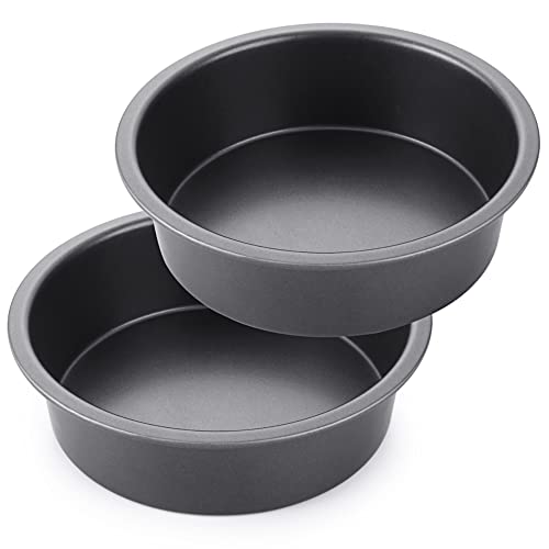 HONGBAKE Round Cake Pan Set for Baking, 8 Inch, Nonstick Circle Cake Pans with Wider Grips, 2 Pieces Layer Cake Tin, Cheesecake Mold, Huty Duty, Dishwasher Safe - Grey