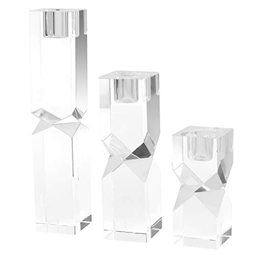 DONOUCLS Crystal Candle Holders Set of 3, Clear Taper Candle Holder Decor, Table Centerpieces for Home Party and Wedding Decoration(3.9''/5.9''/7.9'' Height)