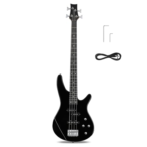Ktaxon 4 String Electric Bass Guitar, Full Size Standard Right Handed Rosewood Fingerboard Beginner Kit with Cable Wrench Tool (Black)