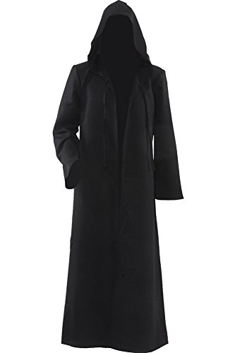 Men's Cosplay Cloak for Jedi Robe Costume Halloween Tunic Hooded Uniform (Black, X-Large)