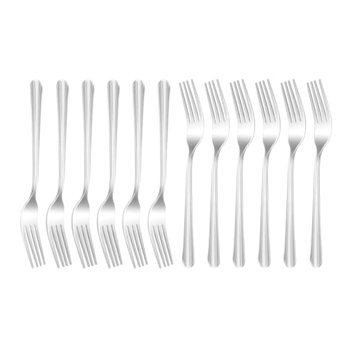 MJIYA 12 PCS Dinner Forks Silverware Set - 7 Inch Heavy Duty Stainless Steel Forks, Mirror Polished - Dishwasher Safe - Ideal for Home, Kitchen, or Restaurant Use