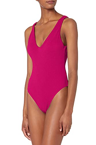 Seafolly Women's Standard Deep V Neck Over The Shoulder One Piece Swimsuit, Sea Dive Fuchsia Rose, 10