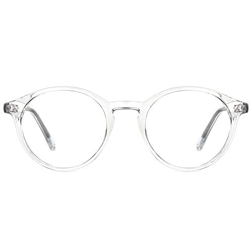 TIJN Blue Light Blocking Glasses Men Women Vintage Thick Round Rim Frame Eyeglasses(Clear)