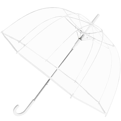 The Weather Station Clear Dome Umbrella, Transparent Automatic Open Bubble Umbrellas for Rain, Windproof and Waterproof for Adults or Kids Perfect for Travel or Wedding, 52 Inch Arc, White