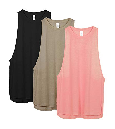 icyzone Workout Tank Tops for Women - Running Muscle Tank Sport Exercise Gym Yoga Tops Athletic Shirts(Pack of 3)(S,Black/Beige/Pale Blush)