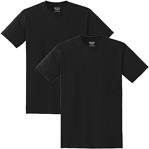 Gildan DryBlend Workwear T-Shirts with Pocket, 2-Pack, Black, Large
