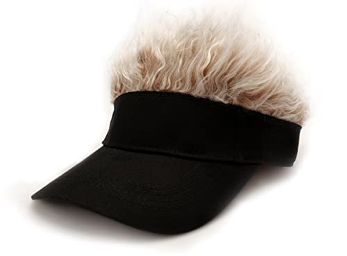 Men's Visor with Hair Fake Hairs Visor Hat with Hair for Men Funny Spiked Sun Hats Novelty Baseball Wig Caps Birthday Gift (Black Coffee)