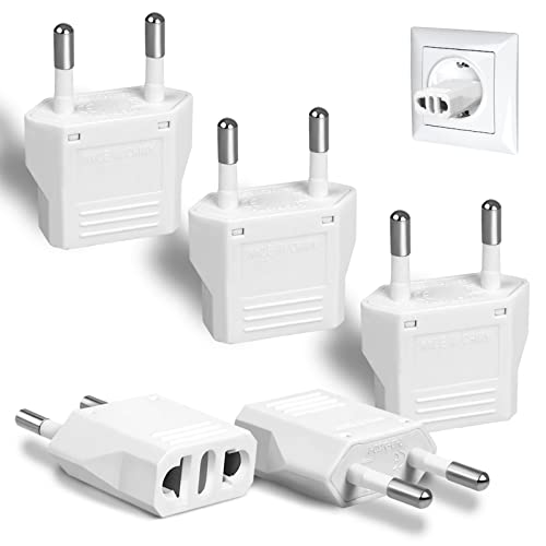 6 Pack US to Europe Plug Adapter - Type C European Travel Adapter, Wall Plug Power Converter for Europe (White)