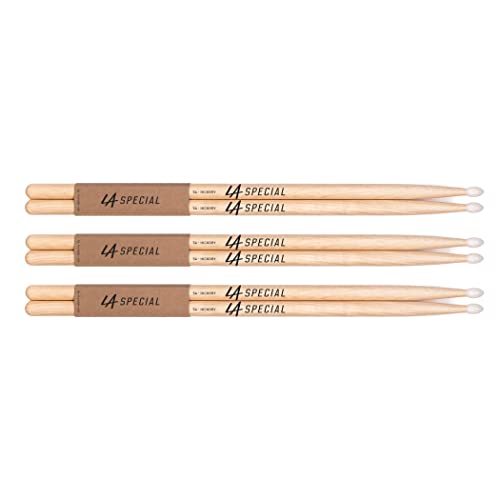 promark LA Specials - 5A Drumsticks - Drum Sticks Set for Acoustic Drums or Electronic Drums - Oval Nylon Tip - Hickory Drum Sticks - Consistent Weight and Pitch - Made in the USA - 3 Pairs