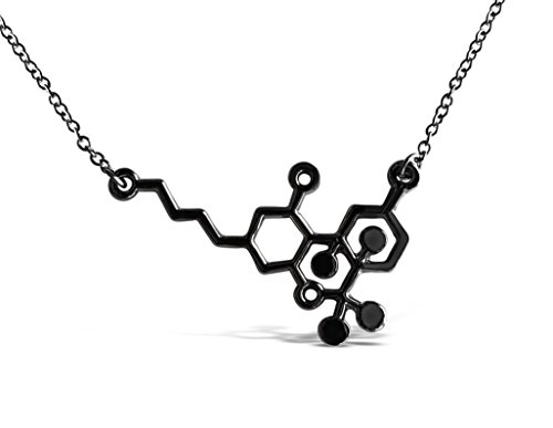 THC Molecule Necklace, CBD Molecule Jewelry, Geek Jewelry for Women, Nerdy Jewelry Gift, Science Lovers Gifts, CBD Oil Lovers Gifts (Carbon Black Tone)