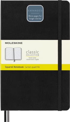 Moleskine Classic Expanded Notebook, Hard Cover, Large (5' x 8.25') Squared/Grid, Black, 400 Pages