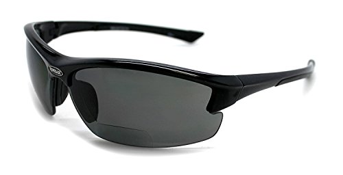Renegade Patented Bifocal Polarized Reader Half Rim Men's Fishing Sunglasses 100% UV Protection with Microfiber Bag (Black Frame, Grey Lens - 613649, Bifocal +2.50)