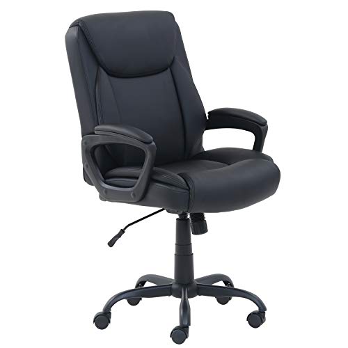 Amazon Basics Classic Puresoft PU Padded Mid-Back Office Computer Desk Chair with Armrest, 26'D x 23.75'W x 42'H, Black