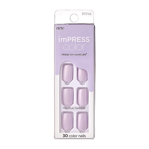 KISS imPRESS No Glue Mani Press On Nails, Color, 'Picture Purplect', Violet, Short Size, Squoval Shape, Includes 30 Nails, Prep Pad, Instructions Sheet, 1 Manicure Stick, 1 Mini File