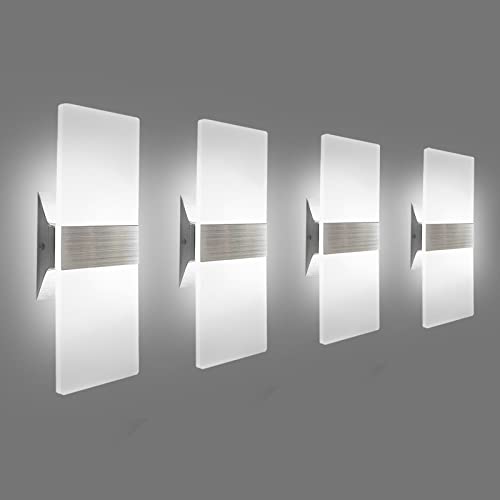 KICAAO Modern Wall Sconces 4 Pack, Led Wall Light 10w, Wall Sconce Up Downlight, Hardwired Acrylic Wall Light Lighting, Suitable for Living Room Corridor Bedside (Cool White 6000K 4Pack)