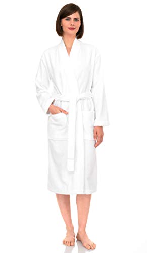 TowelSelections Womens Robe, Kimono Bathrobe for Women, 100% Cotton Knee Length Terry Cloth Robes for Women Medium/Large White