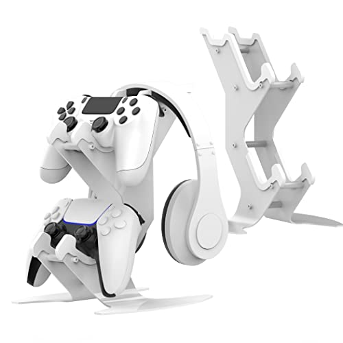 Controller Holder Stand, Universal Metal Material Game Controller Headset Stand Controller Accessories for Gamepad of PS5 / Xbox / PS4 / Switch （White)