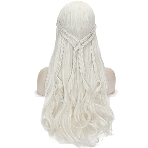 LABEAUTÉ Long Blonde Curly Braids Wig for Women, Fairy Elf Cosplay Hair Wig Halloween Party Costume Accessories + Wig Cap(Light Blonde)