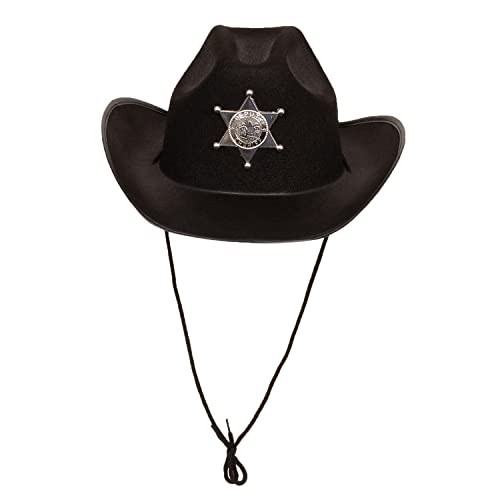 Funny Party Hats Kids Black Sheriff Cowboy Hat - Sheriff Party - Police Dress Up - Draw String Costume Hat