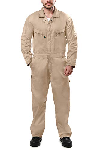 Kolossus Mens Long Sleeve Blended Coverall APPAREL with Zippered Frontal Pockets Khaki, XX-Large