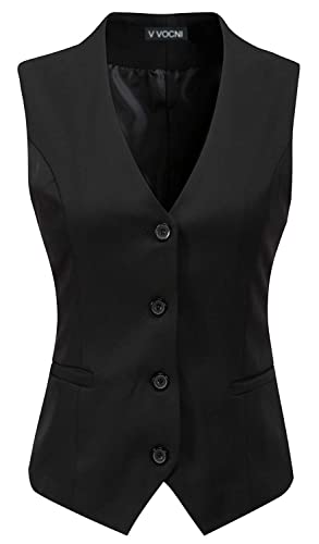 Vocni Women's Fully Lined 4 Button V-Neck Economy Dressy Suit Vest Waistcoat ,Black,US S ,(Asian XL)