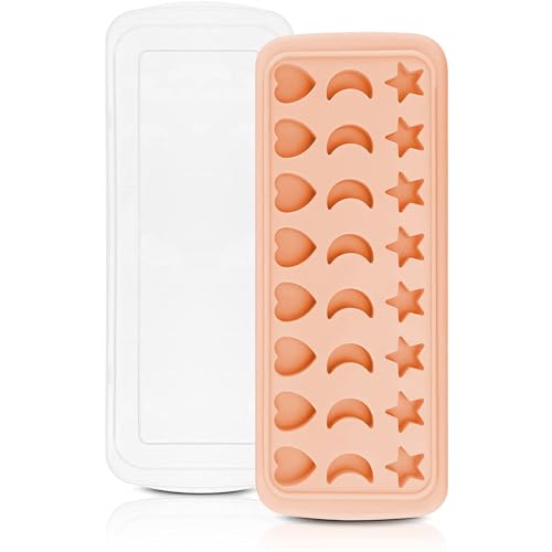 Silicone Ice Cube Tray with Lid - Moon and Stars Ice Cube Tray Heart Shaped Chocolate Molds Silicone Freezer Tray with Lid - Pink Kitchen Gadgets Ice Trays for Freezer Ice Maker Moon Tray