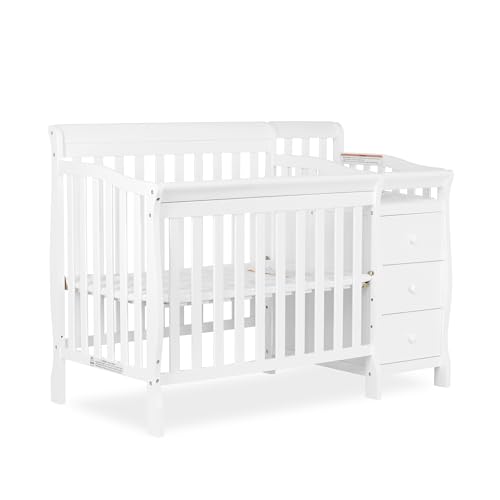 Dream On Me Jayden 4-in-1 Mini Convertible Crib And Changer in White, Greenguard Gold Certified, Non-Toxic Finish, New Zealand Pinewood, 1' Mattress Pad