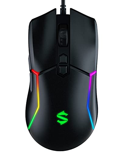 Black Shark Gaming Mouse Wired, USB Computer Ergonomic Mouse with 7 Adjustable DPI Up to 10,000, 7 Programmable Buttons, 5 Modes RGB Backlight, Optical Gamer Mice for Windows PC Laptop Mac