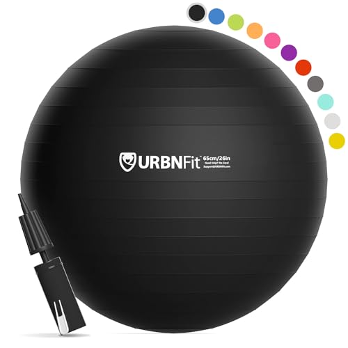 URBNFit Exercise Ball - Yoga Ball for Workout, Pilates, Pregnancy, Stability - Swiss Balance Ball w/Pump - Fitness Ball Chair for Office, Home Gym, Labor- Black, 26 in