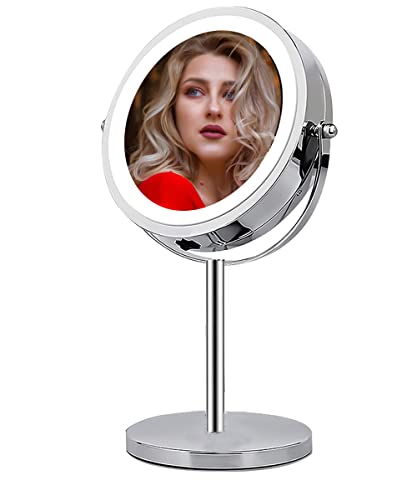 CINCIRUI 7' Vanity Mirror with Lights 10X Magnifying Mirror with Lights Double Sides Lighted Makeup Mirror with Magnification for Bathroom Bedroom Travel 360 Rotation Polished Chrome