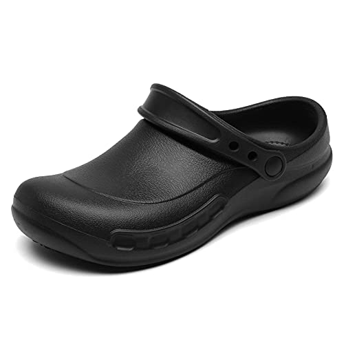 JSWEI Non Slip Shoes for Men - Oil Water Resistant Nursing Chef Shoes Suitable for Kitchen Restaurant Garden Resistant Safty Working Clogs Black 8