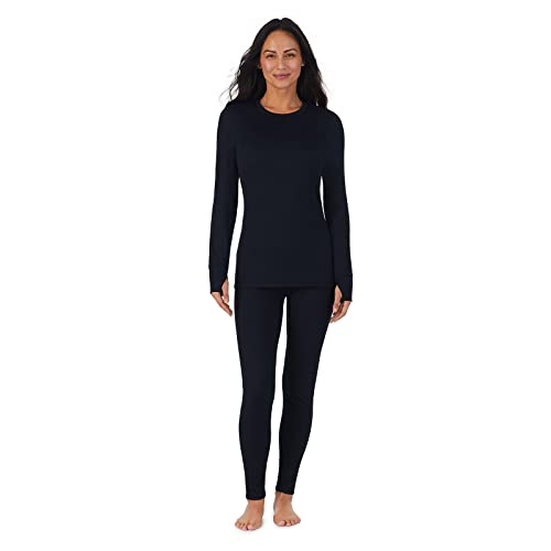 Cuddl Duds Thermal Underwear Long Johns for Women Fleece Lined Cold Weather Base Layer Top and Leggings Bottom Winter Set - Black, X-Large