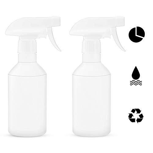 KEYDAOMLER Spray Bottle 12 oz (350 ml), Leak Proof Squirt Bottle, 3 Ways Adjustable Nozzle, Refillable Empty Spray Bottle for Cleaning, Cats, Hair, Plants, 2-Pack