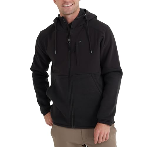 Free Fly Men's Sherpa-Lined Elements Jacket - Bamboo Viscose Interior, Water Resistant Panels Fall/Winter Essentials Hoodie - Onyx, Large