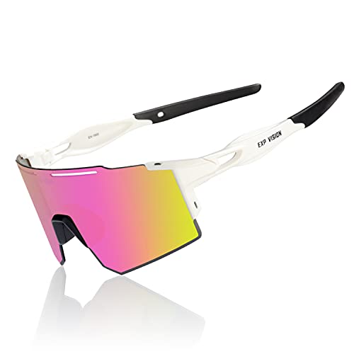 EXP VISION Polarized Cycling Glasses, UV 400 Sports Sunglasses Biking Goggles Running Hiking Golf Fishing Driving (Pink)