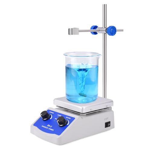 Slendor Magnetic Stirrer Hot Plate Mixer 1000ml Stirring Capacity 5 x 5 inch Max 520°F Hotplate and 100-2000 RPM Stirrer, Stirring Bar & Support Stand Included