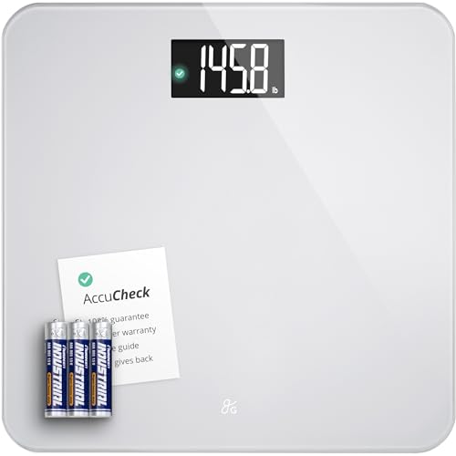 Greater Goods Digital AccuCheck Bathroom Scale for Body Weight, Capacity up to 400 lbs, Batteries Included, Ash Grey