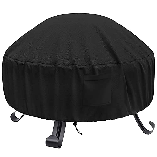 WLEAFJ Fire Pit Cover Round for Fire Pit 22 Inch – 34 Inch, 420D Heavy Duty Oxford Fabric Firepit Cover Round, Full Coverage Patio Outdoor Fireplace Cover, Waterproof Fire Bowl Cover